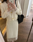 Wheat Elegant Smart Fringed Skirt Half High Waist