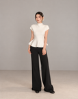 Jennie-inspired French semi-high neck ruffle hem knit top