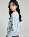 Loewe-Inspired W Embroidered Cropped Knit Sweater