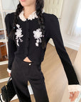 Textured Knit Embroidered Cropped Top