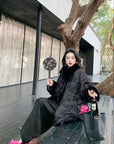New Chinese Style Satin Embroidered Down Jacket (Without Fur Scarf)