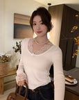 Delicate Lace Patchwork Fitted Knit Top