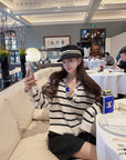 Sequin V-Neck Striped Lambswool Knit Top