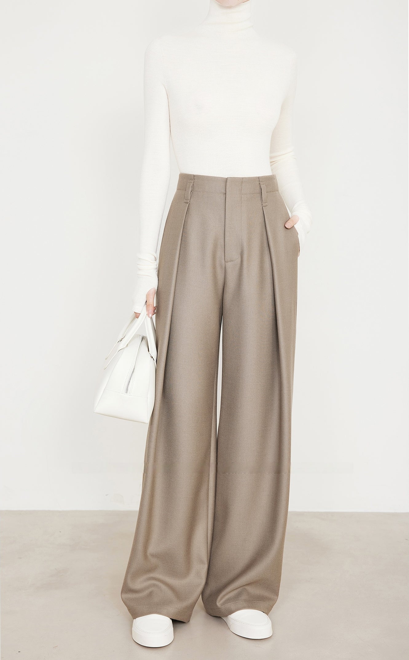 Shamoka Wool Camel Wide-Leg Curved Pants
