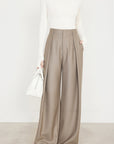 Shamoka Wool Camel Wide-Leg Curved Pants