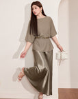 Glazed acetate satin midi skirt