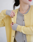 SANDRO cream yellow contrast grey wool cardigan