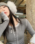 Contrast Patchwork Knit Long-Sleeve Tee