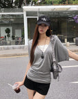 Regular-Shoulder Lace Patchwork Batwing Waist Tee
