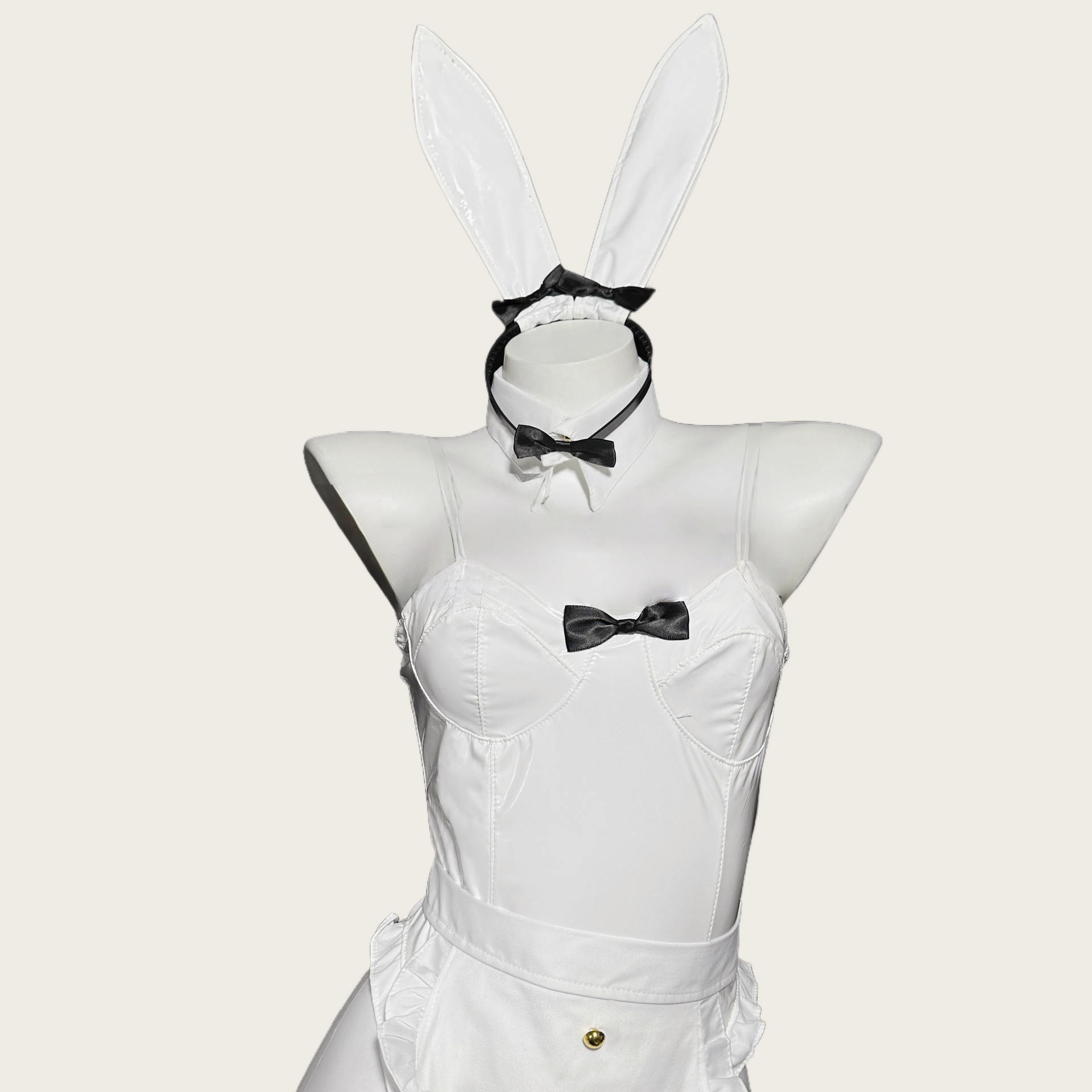 PU Maid Bunny Girl Lingerie Bodysuit (with Fishnet Stockings)