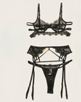 Sexy Hollow-Out Eyelash Lace Lingerie 3-Piece Set