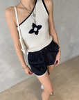 Asymmetrical One-Shoulder Contrast Knit Tank Top