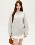 Light Grey Korean-Style Relaxed Knit Cardigan