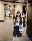 Sequin V-Neck Striped Lambswool Knit Top