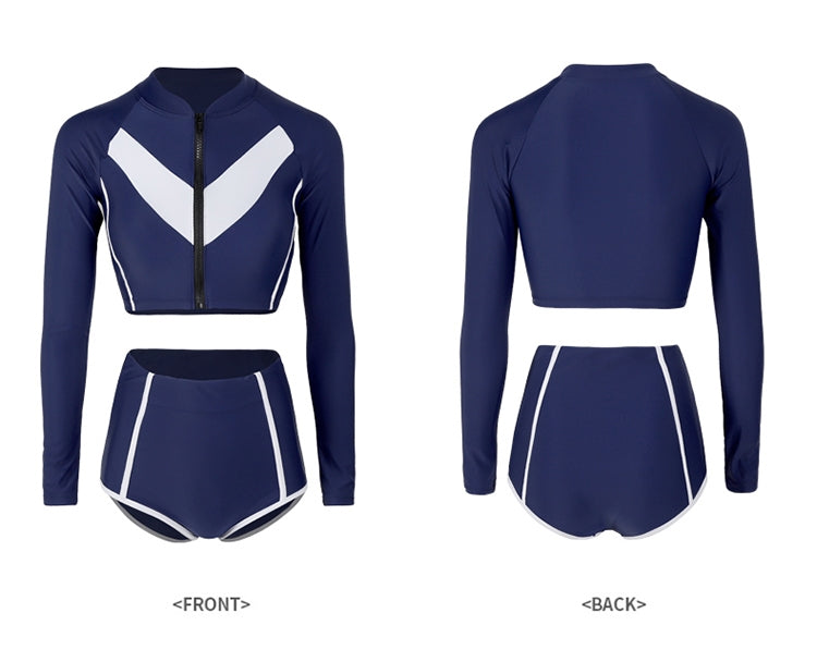 Korean-Style High-Waist Two-Piece Swimsuit with Tummy Coverage and Sun Protection