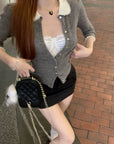 Doll Collar Slim-Fit Knit Cardigan with Mid Sleeves