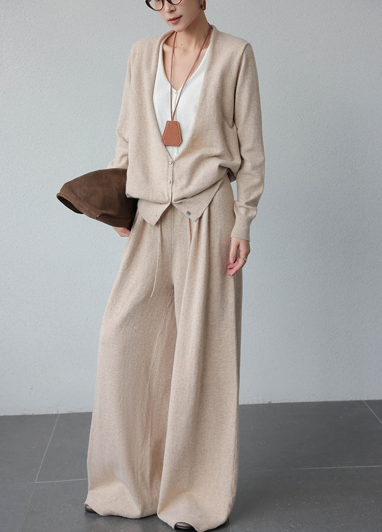 Rabbit Hair Blend Knit Set with Layered V-Neck Cardigan