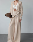Rabbit Hair Blend Knit Set with Layered V-Neck Cardigan