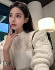 French Heavywork Chunky Floral Wool-Cashmere Sweater
