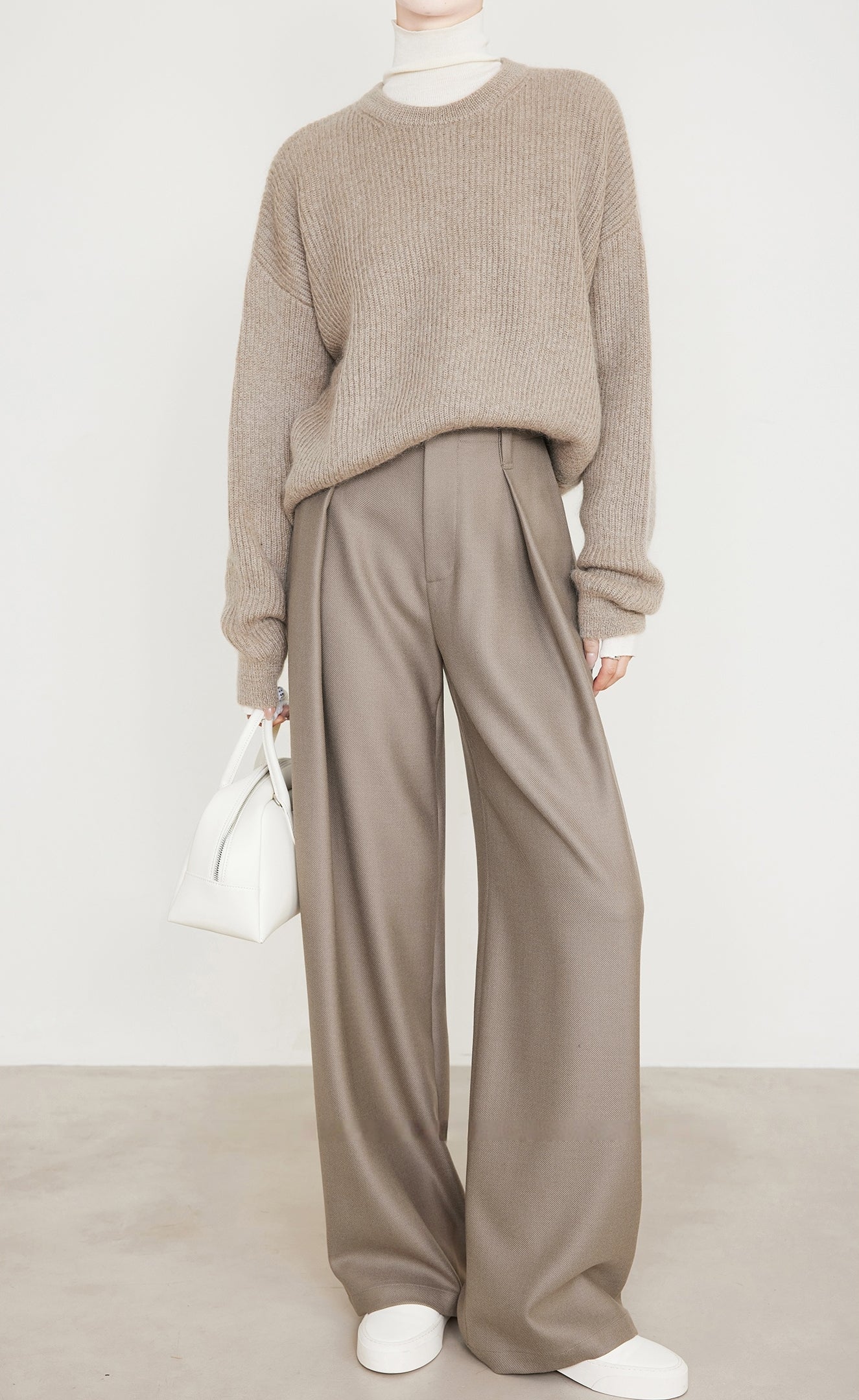 Shamoka Wool Camel Wide-Leg Curved Pants