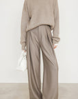 Shamoka Wool Camel Wide-Leg Curved Pants
