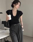 Minimalist Deep U-Neck Knit Top