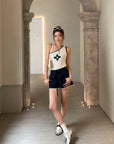 Asymmetrical One-Shoulder Contrast Knit Tank Top