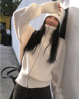 Double-Zip High Neck Thick Knit Cardigan