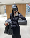 Contrast Patchwork Knit Long-Sleeve Tee