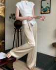 Upgraded Acetate High-Waist Tassel Wide-Leg Pants in Modern Chinese Style