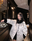 New Chinese Style Satin Embroidered Down Jacket (Without Fur Scarf)