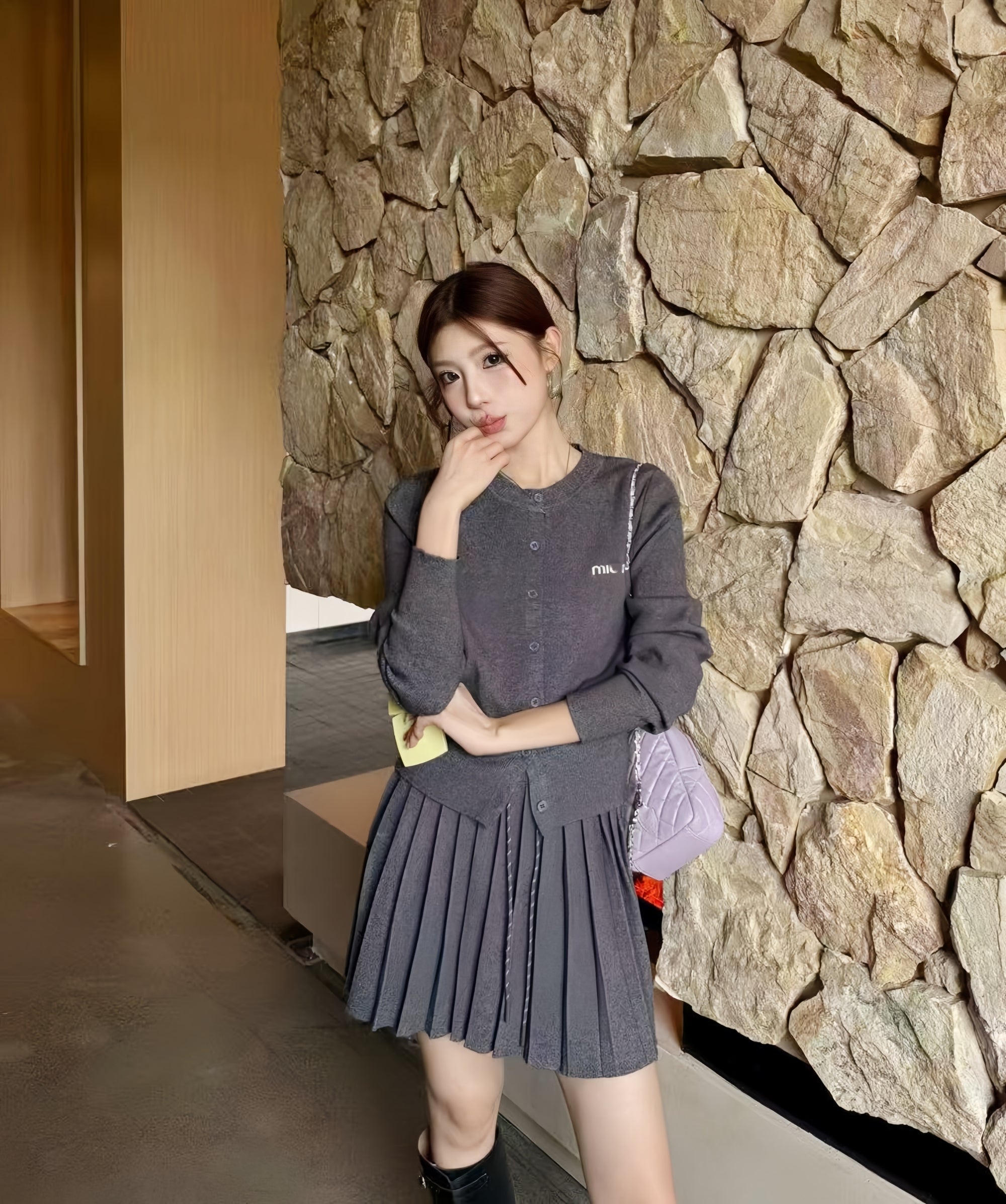 Wool-Silk Knitted Pleated Skirt Set
