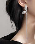 Korean 925 Silver Butterfly Wing Tassel Earrings