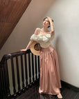 Satin Long Skirt + Line Neck Top