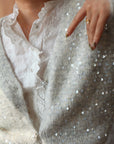 French-Style Sequin V-Neck Gray Knit Cardigan