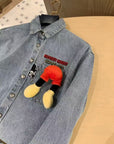 Washed Denim Jacket with Mickey Embroidered Plush Detail