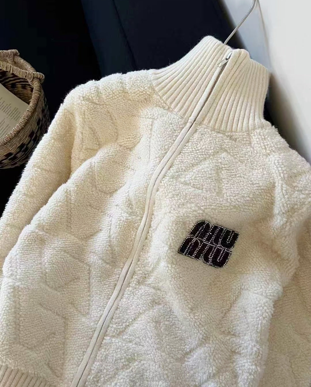 Extra-Thick Mu Style Stand Collar Zip Cardigan