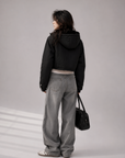 Short Plush Mink-Lined Cropped Hoodie Jacket