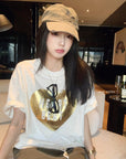 Vintage gold-foil heart bamboo-slub tee