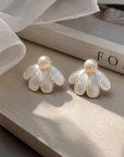 Brushed Petal Pearl Stud Earrings