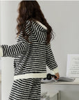 Upgraded Black & White Striped Flannel Loungewear Set