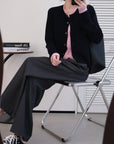 MIU-Style Wool-Blend Layered Knit Cardigan