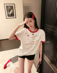 American-style color-block letter embroidered cotton tee