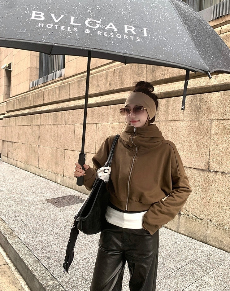 Molasses-Toned Hooded Zip-Up Sweatshirt