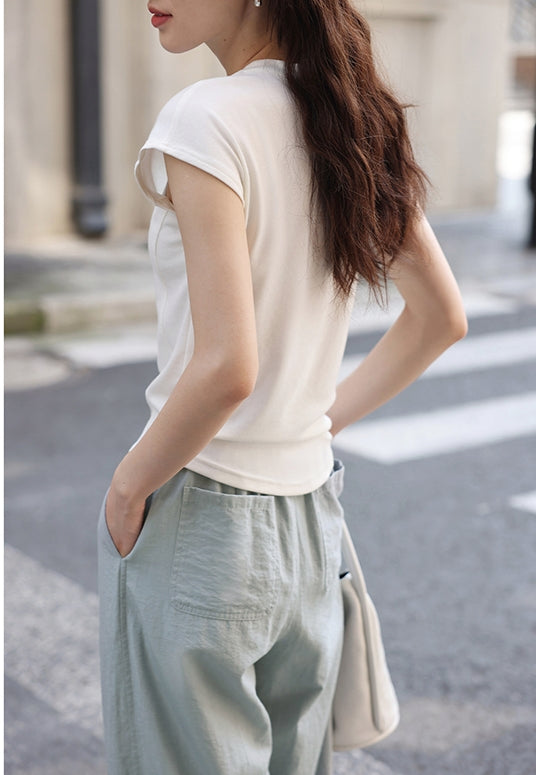 Bone-Line Slim Fit Round Neck Basic Short Sleeve Tee