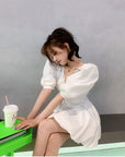 Detachable Bow Bubble Sleeve Dress