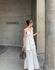 Soft White Tea Satin Deep V-Neck Camisole