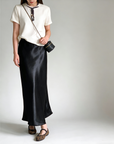 Glazed acetate satin midi skirt