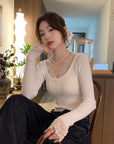Delicate Lace Patchwork Fitted Knit Top