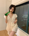 Sweet Lace V-neck Pure Satin Nightwear